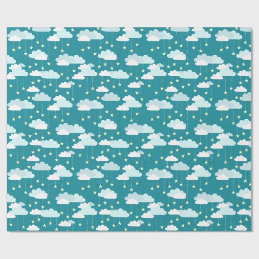 Cute Falling Stars & Clouds Pattern Cadeaupapier (Vlak)