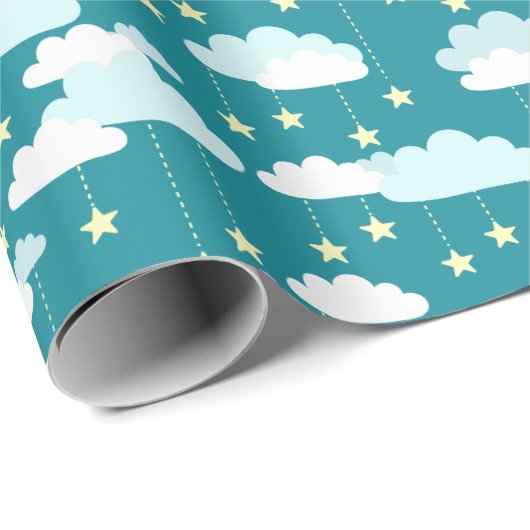 Cute Falling Stars & Clouds Pattern Cadeaupapier (Rol Hoek)