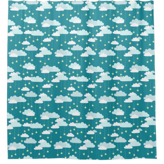 Cute Falling Stars & Clouds Pattern Douchegordijn (Voorkant)