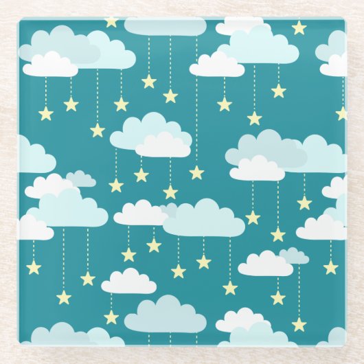 Cute Falling Stars & Clouds Pattern Glazen Onderzetter (Voorkant)