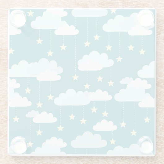 Cute Falling Stars & Clouds Pattern Glazen Onderzetter (Achterkant)