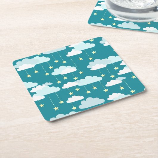 Cute Falling Stars & Clouds Pattern Kartonnen Onderzetters (Schuin)