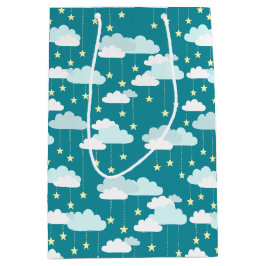 Cute Falling Stars & Clouds Pattern Medium Cadeauzakje