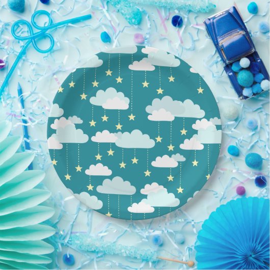 Cute Falling Stars & Clouds Pattern Papieren Bordje (Feest)