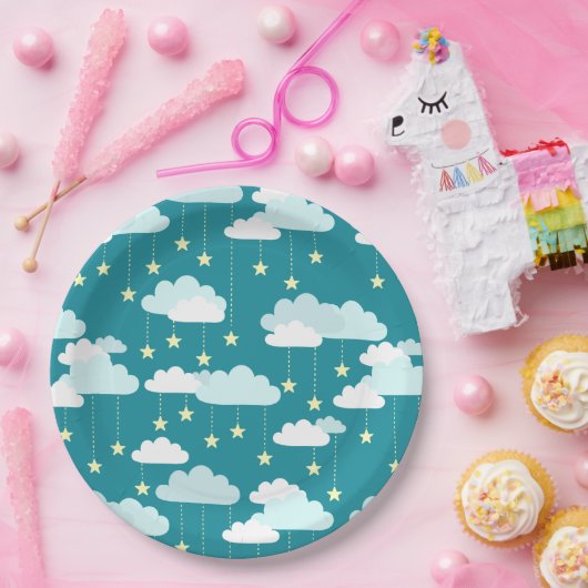 Cute Falling Stars & Clouds Pattern Papieren Bordje (Feest)
