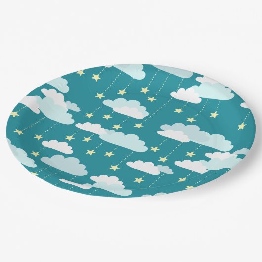 Cute Falling Stars & Clouds Pattern Papieren Bordje (Gekanteld)