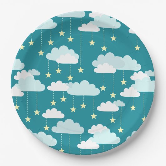 Cute Falling Stars & Clouds Pattern Papieren Bordje (Voorkant)
