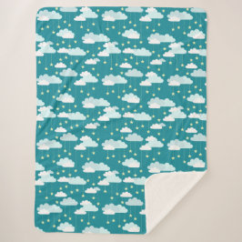 Cute Falling Stars & Clouds Pattern Sherpa Deken