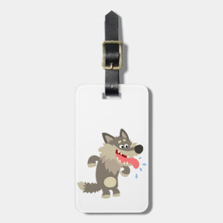 Cute Famated Cartoon Wolf Bagagelabel