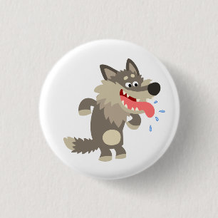Cute Famated Cartoon Wolf Button Badge