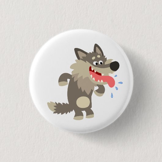 Cute Famated Cartoon Wolf Button Badge (Voorkant)