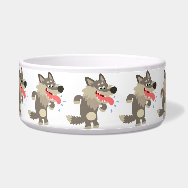 Cute Famated Cartoon Wolf Dog Bowl Voerbakje (Voorkant)