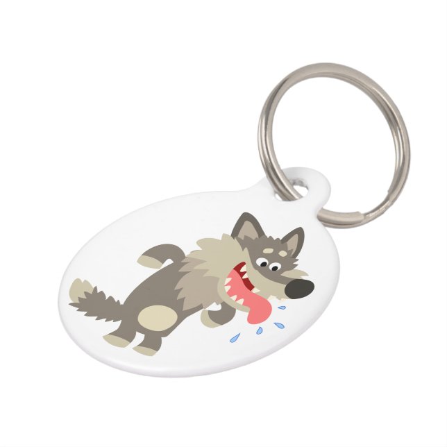 Cute Famated Cartoon Wolf Dog Label Huisdierpenning (Zijkant)