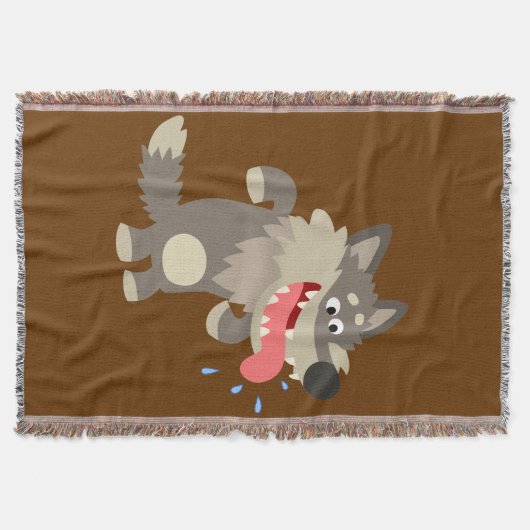 Cute Famated Cartoon Wolf Throw Blanket Deken (Voorkant)