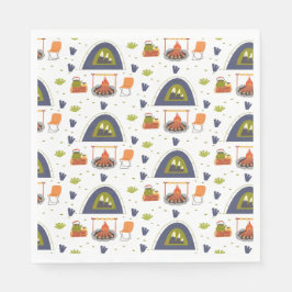 Cute family camping bonfire & tent servet