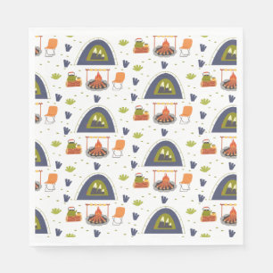 Cute family camping bonfire & tent servet