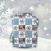 Cute Family Foto Blue Snowflake Kerstmis Inpakpapier Vel
