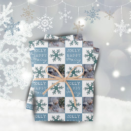 Cute Family Foto Blue Snowflake Kerstmis Inpakpapier Vel