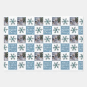 Cute Family Foto Blue Snowflake Kerstmis Inpakpapier Vel (Voorkant 2)