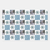 Cute Family Foto Blue Snowflake Kerstmis Inpakpapier Vel (Voorkant)