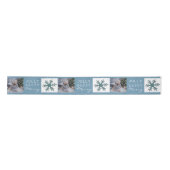 Cute Family Foto Blue Snowflake Kerstmis Satijnen Lint (Voorkant)