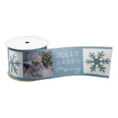 Cute Family Foto Blue Snowflake Kerstmis Satijnen Lint (Spoel)