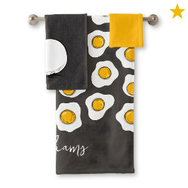 Cute Family Name Fried Eggs Pattern Breakfast  Bad Handdoek