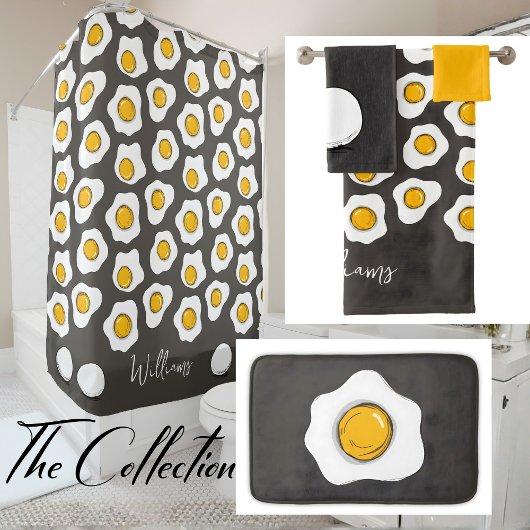 Cute Family Name Fried Eggs Pattern Breakfast  Douchegordijn