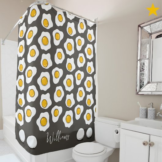 Cute Family Name Fried Eggs Pattern Breakfast  Douchegordijn