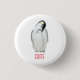 Cute family of emperor pinguins T-Shirt Ronde Button 3,2 Cm