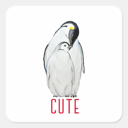 Cute family of emperor pinguins T-Shirt Vierkante Sticker (Voorkant)