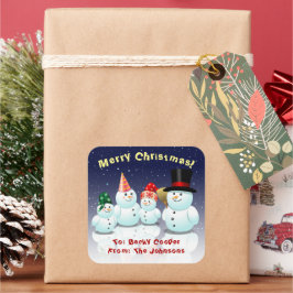 Cute Family of Snowmen Cartoon Vierkante Sticker
