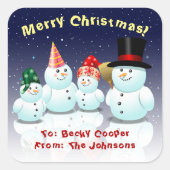 Cute Family of Snowmen Cartoon Vierkante Sticker (Voorkant)