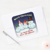 Cute Family of Snowmen Cartoon Vierkante Sticker (Envelop)