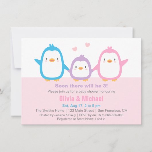 Cute Family Penguin Baby Shower-uitvindingen Kaart (Voorkant)