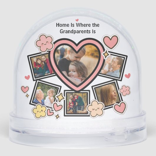 Cute Family Retro Heart Flowers Smile Groovy Photo Sneeuwbol (Achterkant)