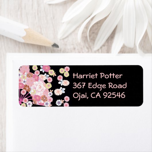 Cute Fan & Flowers Japanese Floral Fine Art Etiket (Insitu)