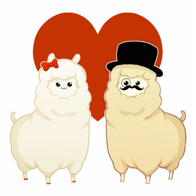 Cute Fancy Alpaca Couple Staand Fotobeeldje (Voorkant)