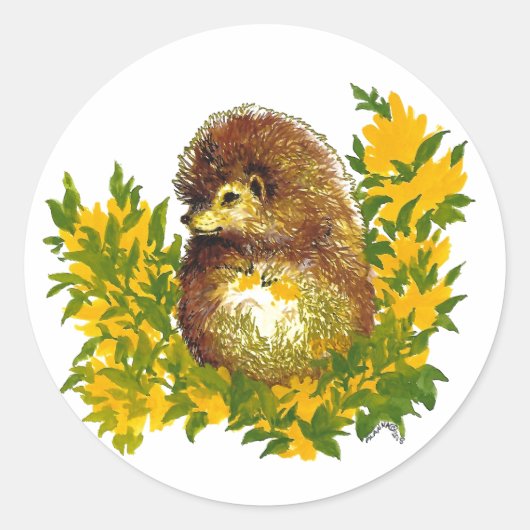 Cute Fancy Waterverf Egel Ontworpen Ronde Sticker (Voorkant)
