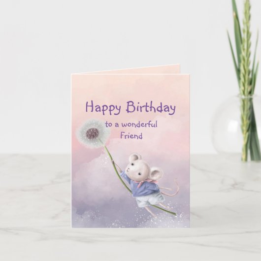 Cute Fantasy Birthday Friend Mouse Dandelion Kaart (Voorkant)