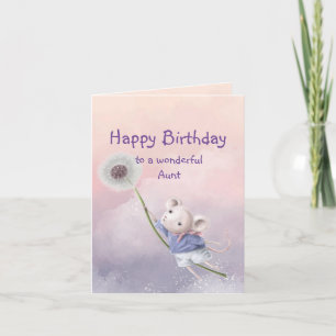 Cute Fantasy Birthday tante Mouse Dandelion Kaart