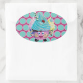 Cute Fantasy Creatur Cupcakes Illustrated Ovale Sticker (Tas)