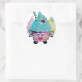 Cute Fantasy Creatur Cupcakes Illustrated Ronde Sticker (Tas)