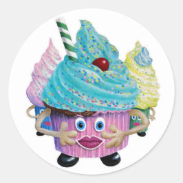 Cute Fantasy Creatur Cupcakes Illustrated Ronde Sticker