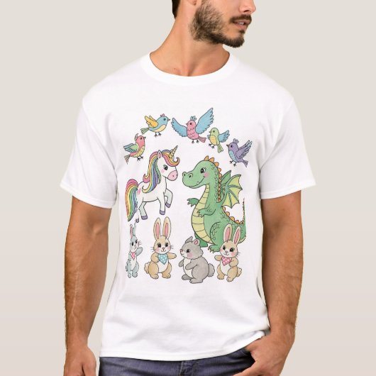 Cute Fantasy Dieren Vrienden T-Shirt (Voorkant)