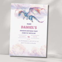 Cute Fantasy Draak Verjaardagsfeest Uitnodiging vo