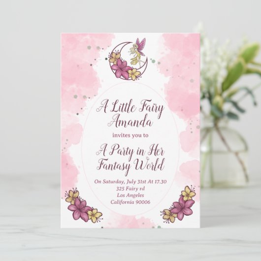 Cute Fantasy Fairy over de uitnodiging van de Moon (Staand voorkant)