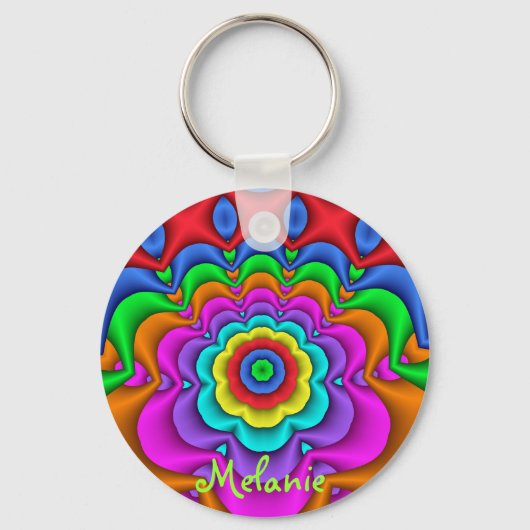 Cute fantasy flower & Custom Name Sleutelhanger (Voorkant)