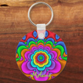 Cute fantasy flower & Custom Name Sleutelhanger (Voorkant)