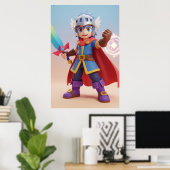 Cute Fantasy Hero Knight Art Poster (Thuiskantoor)